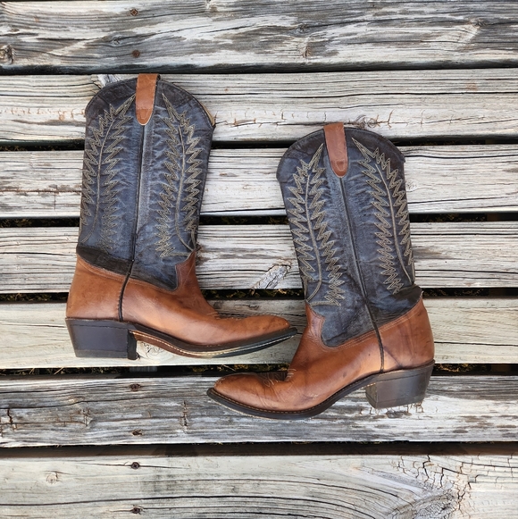 Texas Boot Co 9.5 5511 Gray Brown Western Cowgirl Boots Leather - Picture 5 of 7